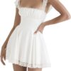 White Square Neck Skater Mini Dress.