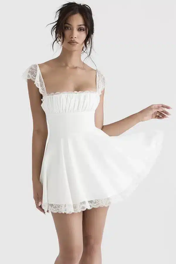 White Square Neck Skater Mini Dress